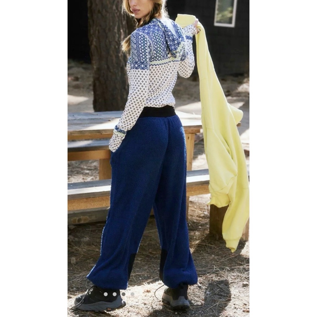 Free People Movement Blue Cuddle Up Relaxed Fit Fleece Joggers Cozycore S Nwt